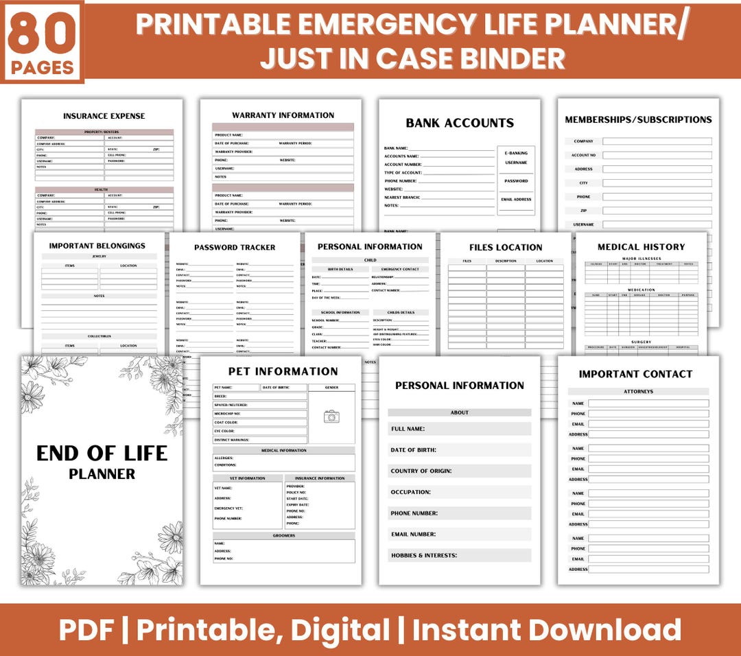 End of Life Planner Printable, What If Binder Digital, Just in Case of ...