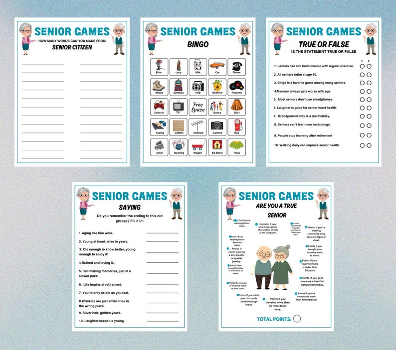 Senior Games Bundle Printable Senior Party Games Senior Riddles Brain ...