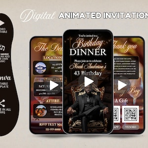 Luxury Black and Gold Birthday Dinner Invitation Video Template, dinner party, Animated glam Birthday invitation, birthday itinerary evite