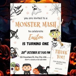 Monster Mash Halloween Birthday, Editable Kids Halloween Party Invitation Calling All Monsters Invitation, Halloween Birthday Invitation