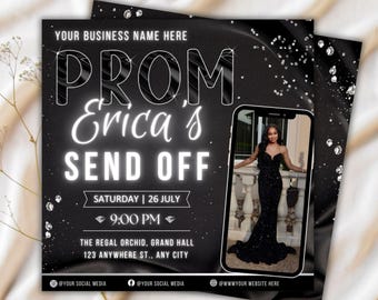 Digital Prom Send Off Flyer, Editable Prom Invitation Flyer Template, Prom Party Invite, Girls DIY Graduation Celebration