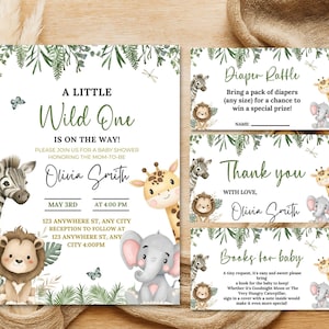Safari-Tier-Babyparty-Einladungs-Set, geschlechtsneutral, kleiner König-Babyparty-Einladung, Dschungel-wildes Tier-Babyparty-Einladung