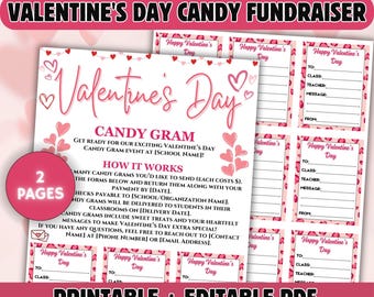 Editable Valentine's Day Candy Gram Fundraiser Flyer Template, Class Kindness Gram Printable, PTA PTO School Charity Church Invite