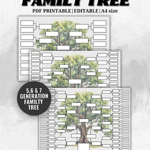 Family Tree Template 6 Generation Editable, Family Tree Chart, Printable for Family Reunion Gifts, Pedigree Chart, Genealogy Chart, family