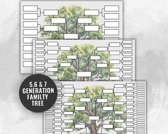Family Tree Template 6 Generation Editable, Family Tree Chart, Printable for Family Reunion Gifts, Pedigree Chart, Genealogy Chart, family