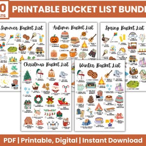 Bucket List Bundle Printable, Fall Bucket List, Winter Bucket List, Summer Bucket List, Spring Bucket List, Christmas Bucket List, Journal
