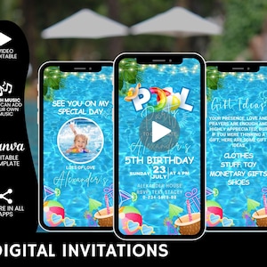 Digital Pool Party invitation, Editable Pool Party Birthday invitation, Pool Birthday, Pool Party evite, Pool Party Summer, School Pool