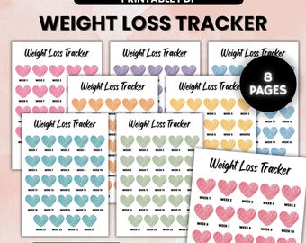 Heart-Shaped Weight Loss Tracker, 6 Month Printable (Digital Download)