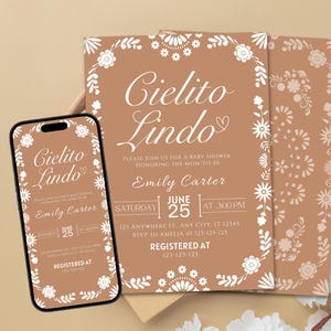 Editable Cielito Lindo Baby Shower Invite, Cielito Lindo Invitation Set, Mexican Baby Shower Invitation, Papel Picado Invite, Brown Talavera