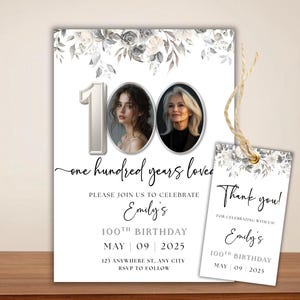 Editable 100 Years Loved Birthday Invitation, Editable 100th Birthday Invitation With PhotoTemplate, Cheers To 100 Evite, 100 Invitations