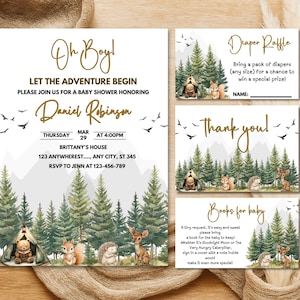 Let the Adventure Begin Woodland Baby Shower Invitation Set, Woodland Baby Shower Invite, Boy Adventure Baby Shower, Forest Baby Shower