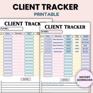 Client Tracker Prinatble,  Editable Client Payment History Tracker Printable, Client Payment Log, Client Book, Business Finances Template