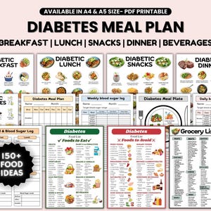 Diabetes Meal Plan Bundle Printable, Diabetic Food Chart, Diabetic Diet Sheet, Diabetic Meal Planner, Grocery List, Diabetic Food List