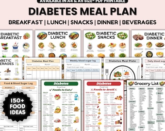 Diabetes Meal Plan Bundle Printable, Diabetic Food Chart, Diabetic Diet Sheet, Diabetic Meal Planner, Grocery List, Diabetic Food List