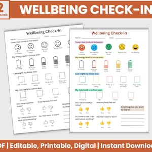 Wellness check-in voor studenten Afdrukbaar, dagelijkse check-in voor studenten, welzijn check-in, incheckformulier emoties, check-in voor studenten