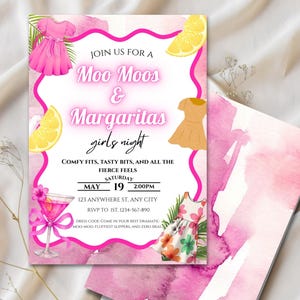 Editable Mumus Birthday Mimosa Party Invitation Template, Brunch Party Evite,  Digital muumuus Dinner Invite, Girls Night MooMoo Invite
