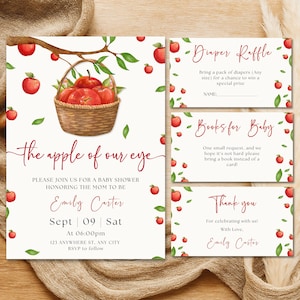 Editable Apple of Our Eye Baby Shower Invite, Apple Baby Shower Invitation Set, Baby Shower Invitation, Apple Baby Invite, Gender Neutral