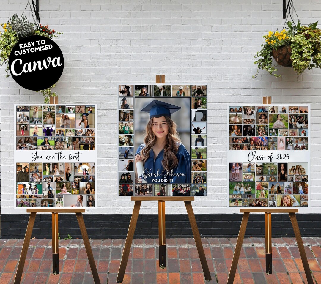 Graduation Photo Collage Template Set, Graduation Welcome Sign ...