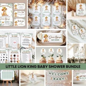 Lion King Baby Shower Bundle, Lion King Kids Party Invitation Set, Little King Baby Shower Party Invitation, Jungle Wild Animal Baby Shower