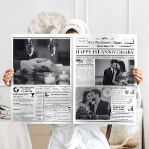 1st Anniversary Newspaper Canva Template, Couple First Anniversary Gift For Wife and Husband, 1 year Anniversary Newspaper Gift Boyfriend