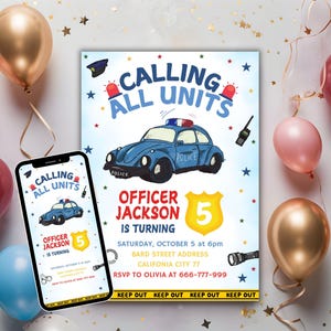 Police Birthday Invitation EDITABLE, Cop Car Party Invite, Boys Birthday, Police Officer Invitation, Calling All Units, Policeman Invitation