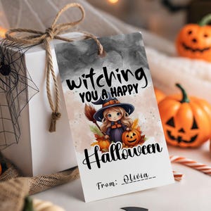 Printable Halloween Treat Tag, Halloween Witch Favor Tag, Witching you a Happy Halloween gift Tag, Trick or treat gift tag, Treat bag tag