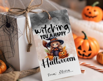 Printable Halloween Treat Tag, Halloween Witch Favor Tag, Witching you a Happy Halloween gift Tag, Trick or treat gift tag, Treat bag tag