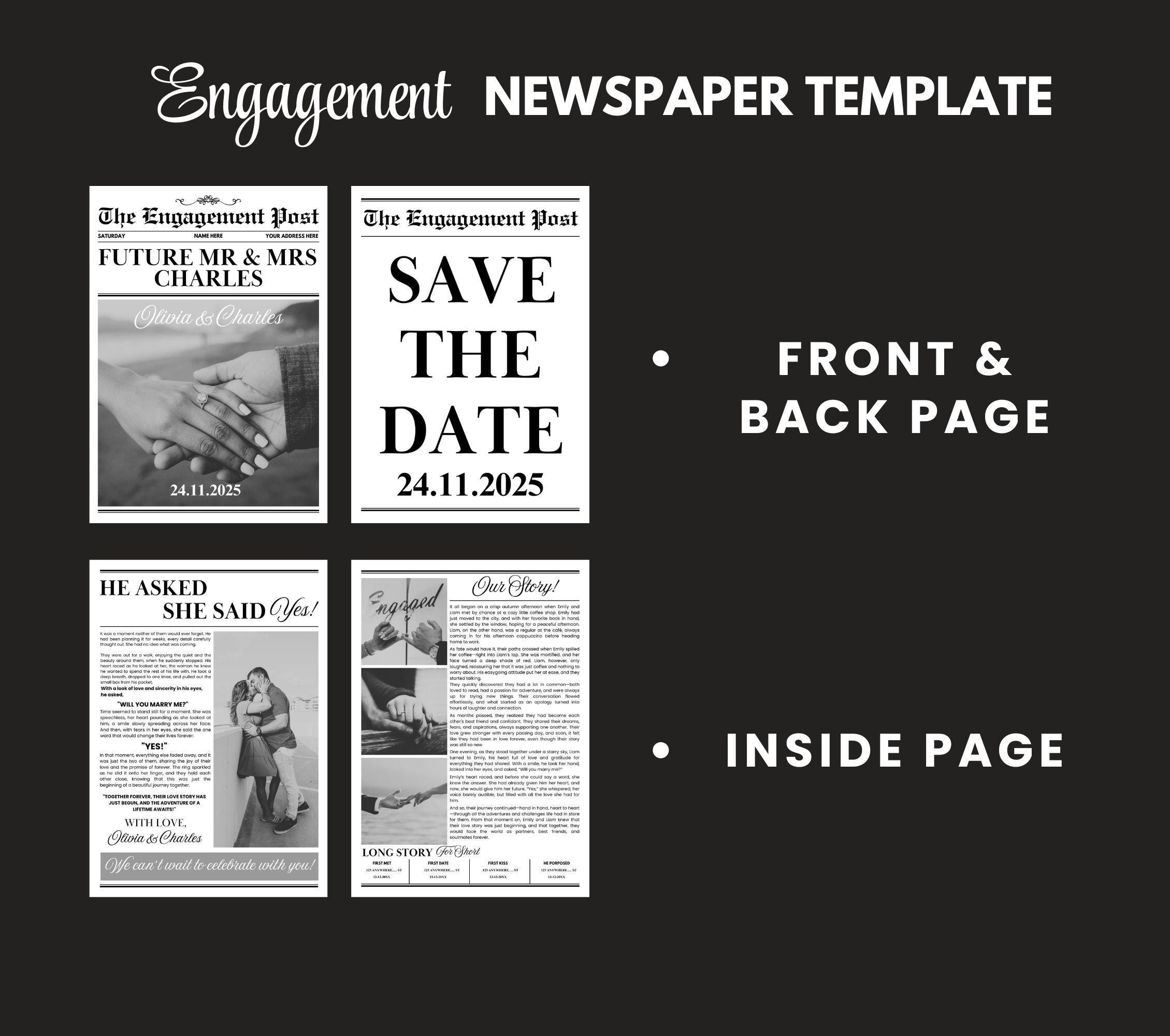 Newspaper Engagement Announcement Template Editable, Wedding Announcement,  Save the Date Newspaper, Newspaper Wedding Program - Etsy, image size:2259x2000