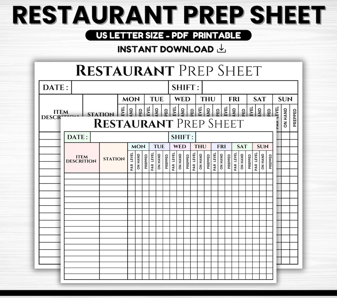 Boh File. Food Restaurant Prep Sheet Printable, Food Prep Chart, Food Prep Sheet ...