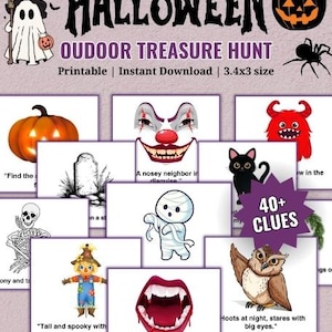 Outdoor Halloween Treasure Hunt, Outdoor Halloween Scavenger Hunt, Kids Treasure Hunt Clues, Halloween Games, Halloween Activity for Teens