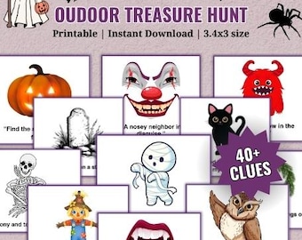 Outdoor Halloween Treasure Hunt, Outdoor Halloween Scavenger Hunt, Kids Treasure Hunt Clues, Halloween Games, Halloween Activity for Teens