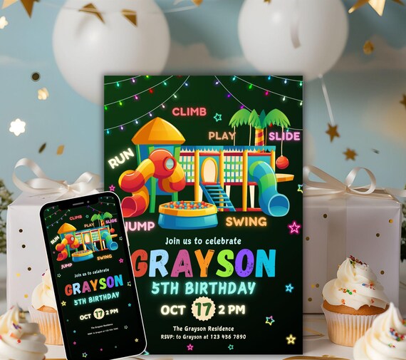 Playground Birthday Party Invitation Editable, Girl Let's Play Jungle Gym Party Indoor Playground Soft Play Bounce & Jump Party