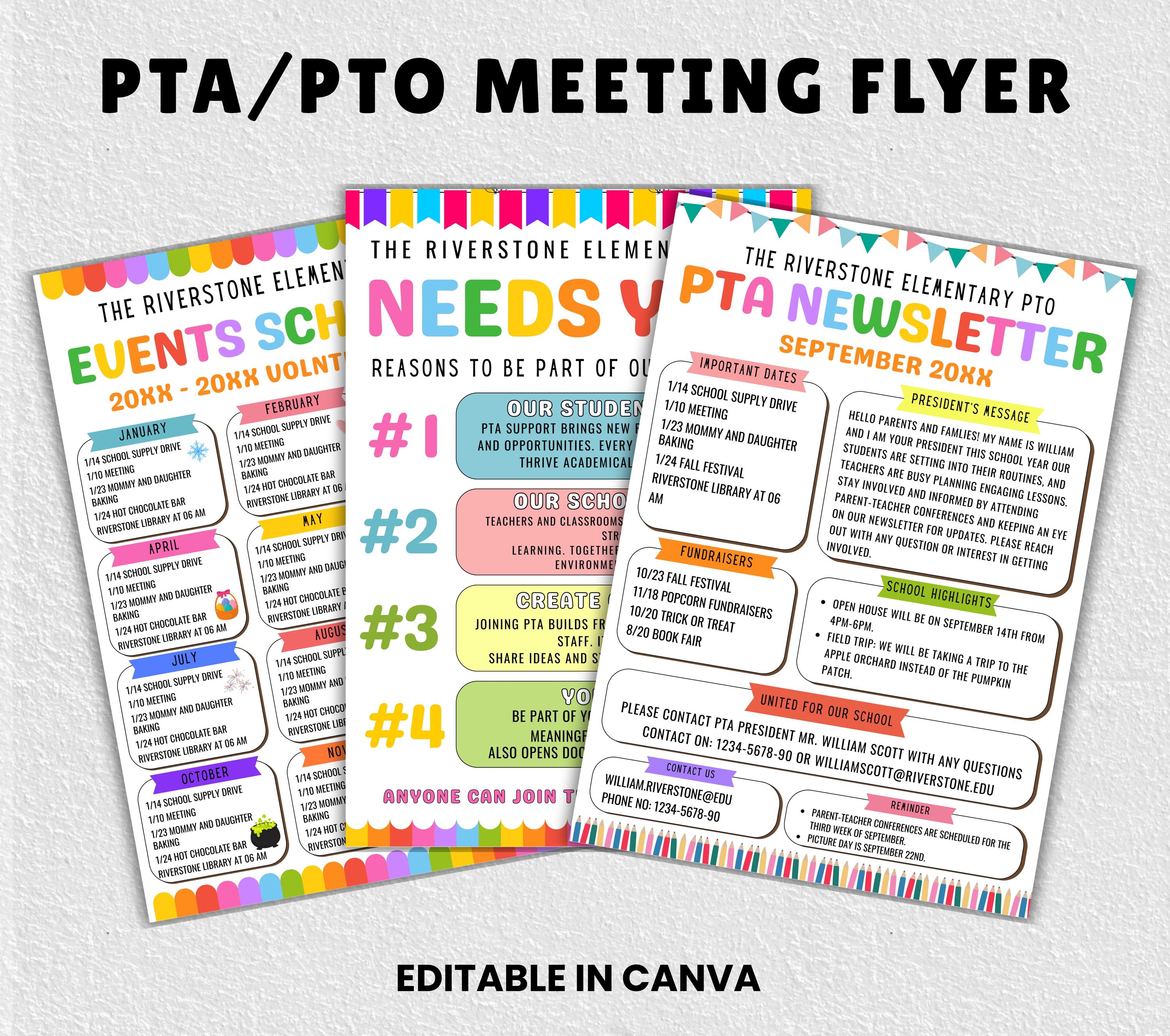 Editable PTO PTA Flyer Template Bundle, School Recruitment, Meeting ...