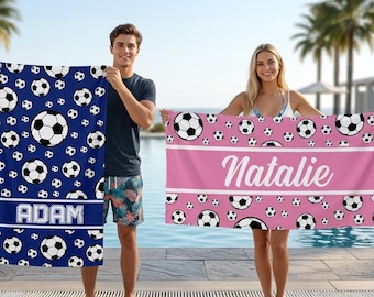 Custom Soccer Beach Towel, Girls Soccer Beach Towel, Sport Team Custom Name Beach Towel, Soccer Team Gifts, Soccer Player Gift