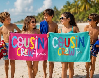 Personalized Cousin Crew Beach Towel: Retro Family Reunion Gift