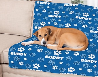 Personalized Blanket for Dog, Custom Blanket For Pet, Gift for Dog Lover, Puppy Name Blanket, New Puppy Gift, Dog Bed Blanket, Paw Print