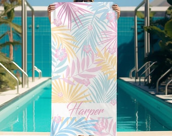 Personalized Palm Leaf Beach Towel: Custom Vacation Gift