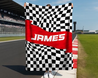 Personalized Checkered Flag Blanket, Custom Motorsport Gift, Personalized Racing Blanket, Motorsport Lovers, Checkered Blanket