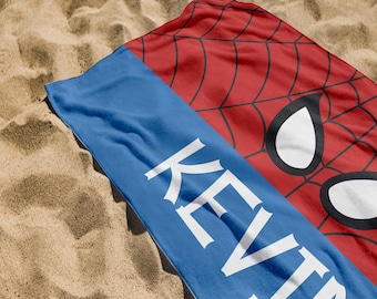 Personalized Superhero Beach Towel: Custom Name Cartoon Towel