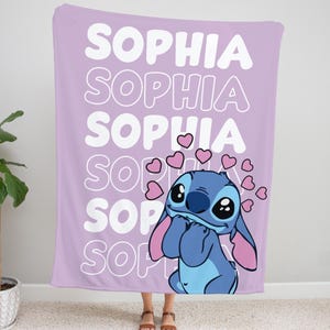 Personalized Lilo & Stitch Blanket: Custom Name Fleece Sherpa Throw