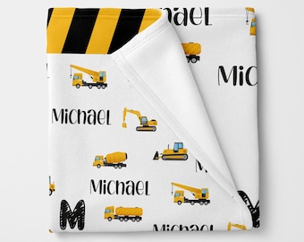 Construction Blanket, Personalized Trucks Baby Blanket, Toddler Blanket, Excavator Nursery Decor, Dump Truck, Baby Boy Blanket