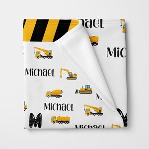 Construction Blanket, Personalized Trucks Baby Blanket, Toddler Blanket, Excavator Nursery Decor, Dump Truck, Baby Boy Blanket