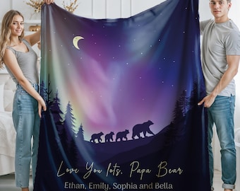 Personalized Papa Bear  Blanket, Gift for Dad Blanket, Christmas Gift from Kids, Unique Thoughtful Meaningful Birthday, Christmas Gift