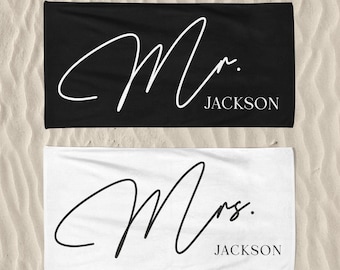 Custom Mr. and Mrs. Beach Towel: Newlywed Honeymoon Gift