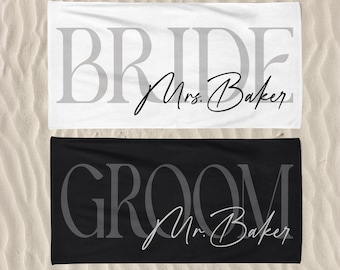 Custom Bride and Groom Beach Towels, Personalized Mr and Mrs. Beach Towel, Honeymoon Present For Newylweds, Bridal Shower Gift