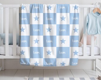 Personalized Checkered Blanket for Baby, Rocking Horse Blanket, Custom Baby Shower Gift, Newborn Essential, Kids Room Decor, Newborn Gift