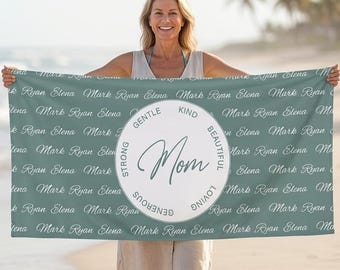 Personalized Mothers Day Beach Towel, Mother's Day Gift For Grandma, Child Name Towel, Vacation Gift for Mom, Custom Beach Towel for Grandma