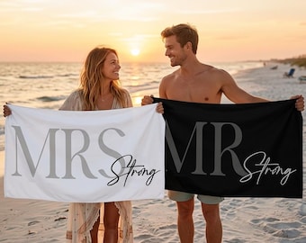 Custom Couple Beach Towel, Personalized Mr. and Mrs. Beach Towels, Honeymoon Present For Newlywed, Mr. and Mrs. Gift