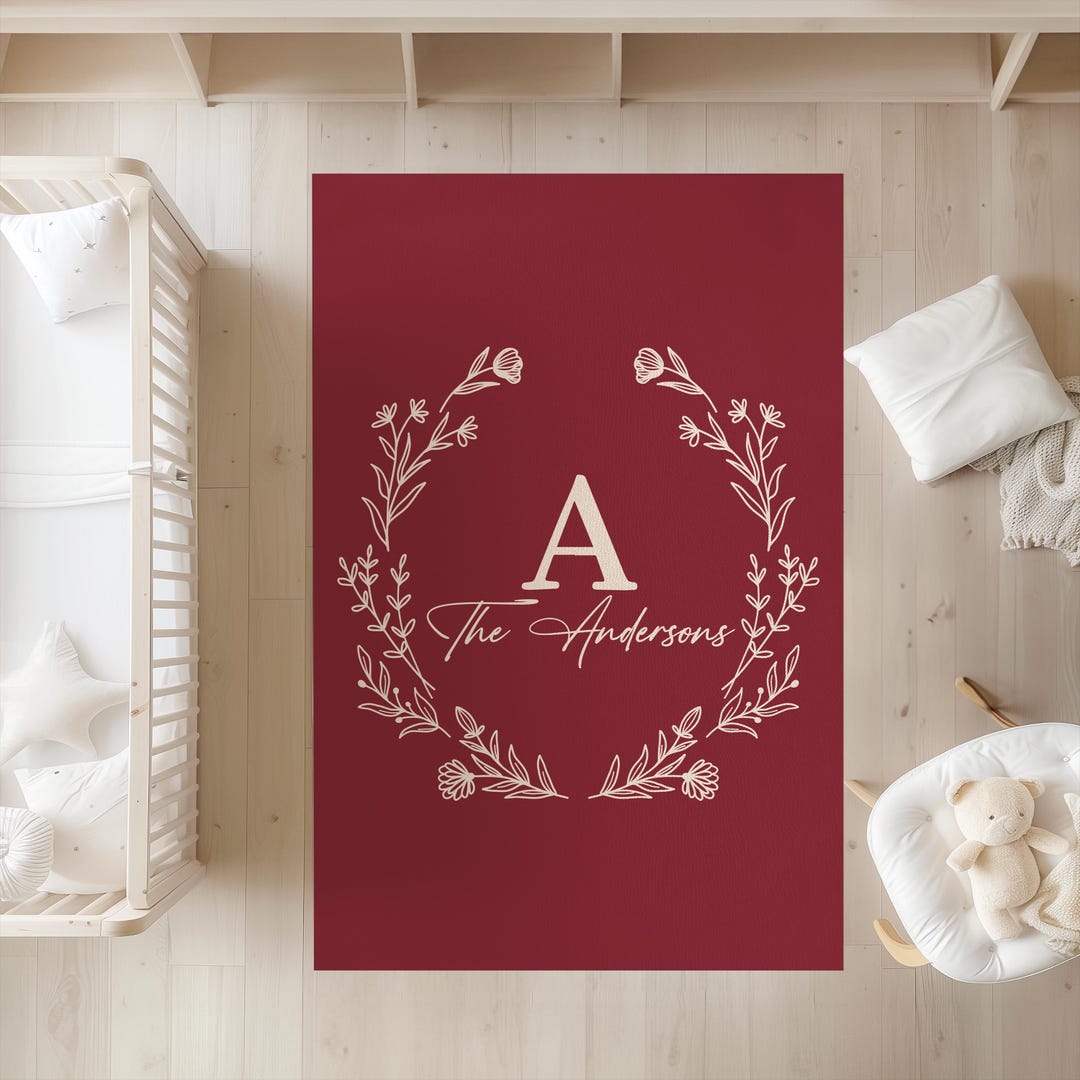 Custom Monogram & Family Name Rug, Personalized Machine Washable Family ...