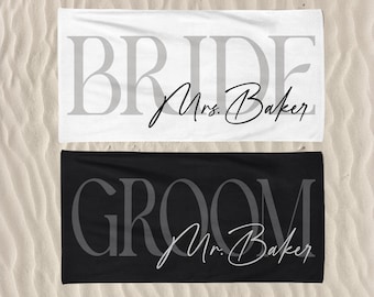 Custom Bride and Groom Beach Towels, Personalized Mr and Mrs. Beach Towel, Honeymoon Present For Newylweds, Bridal Shower Gift